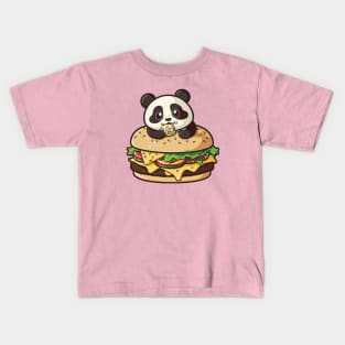 Cute Panda Eating Burger Kids T-Shirt